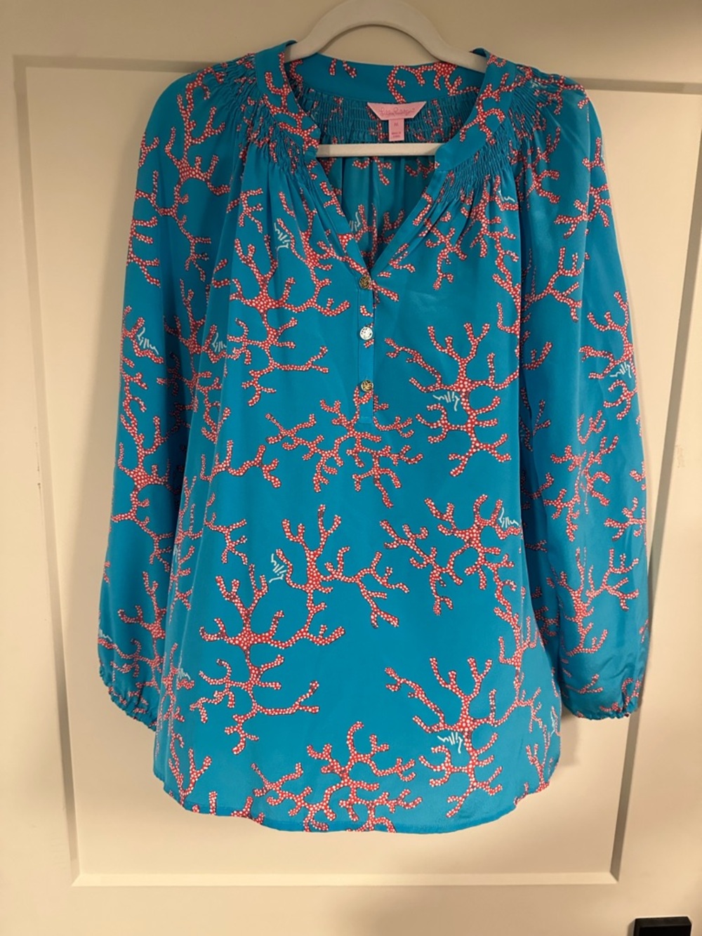 Lilly Pulitzer Turquoise Coral-Print Peasant Tunic